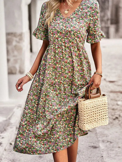 Daisy - Elegant short-sleeved V-neck dress