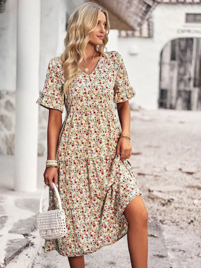 Daisy - Elegant short-sleeved V-neck dress