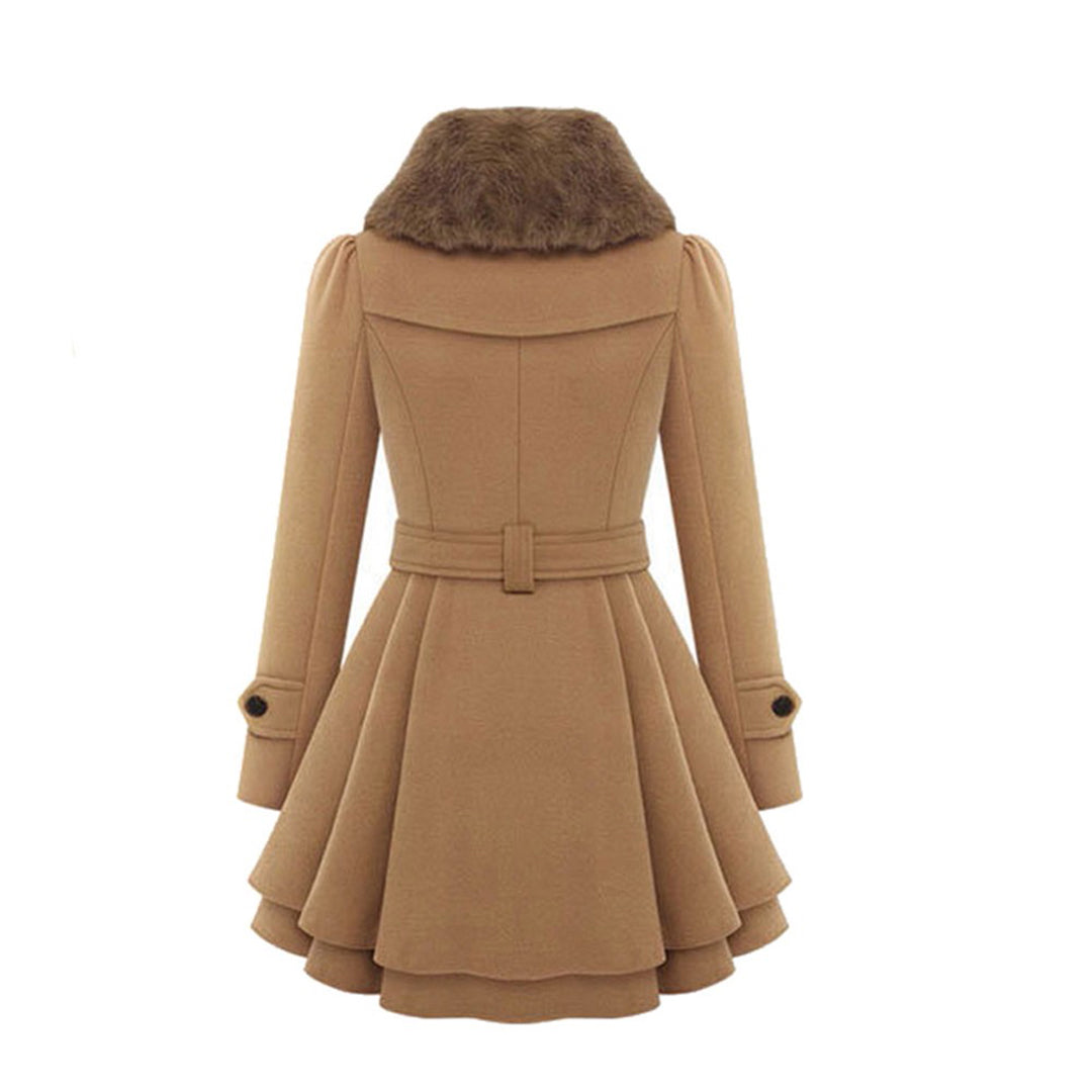 Women's long winter coat with unique collar design