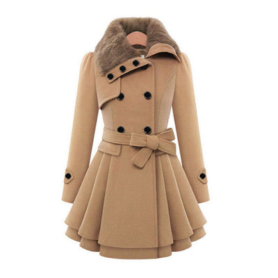 Women's long winter coat with unique collar design