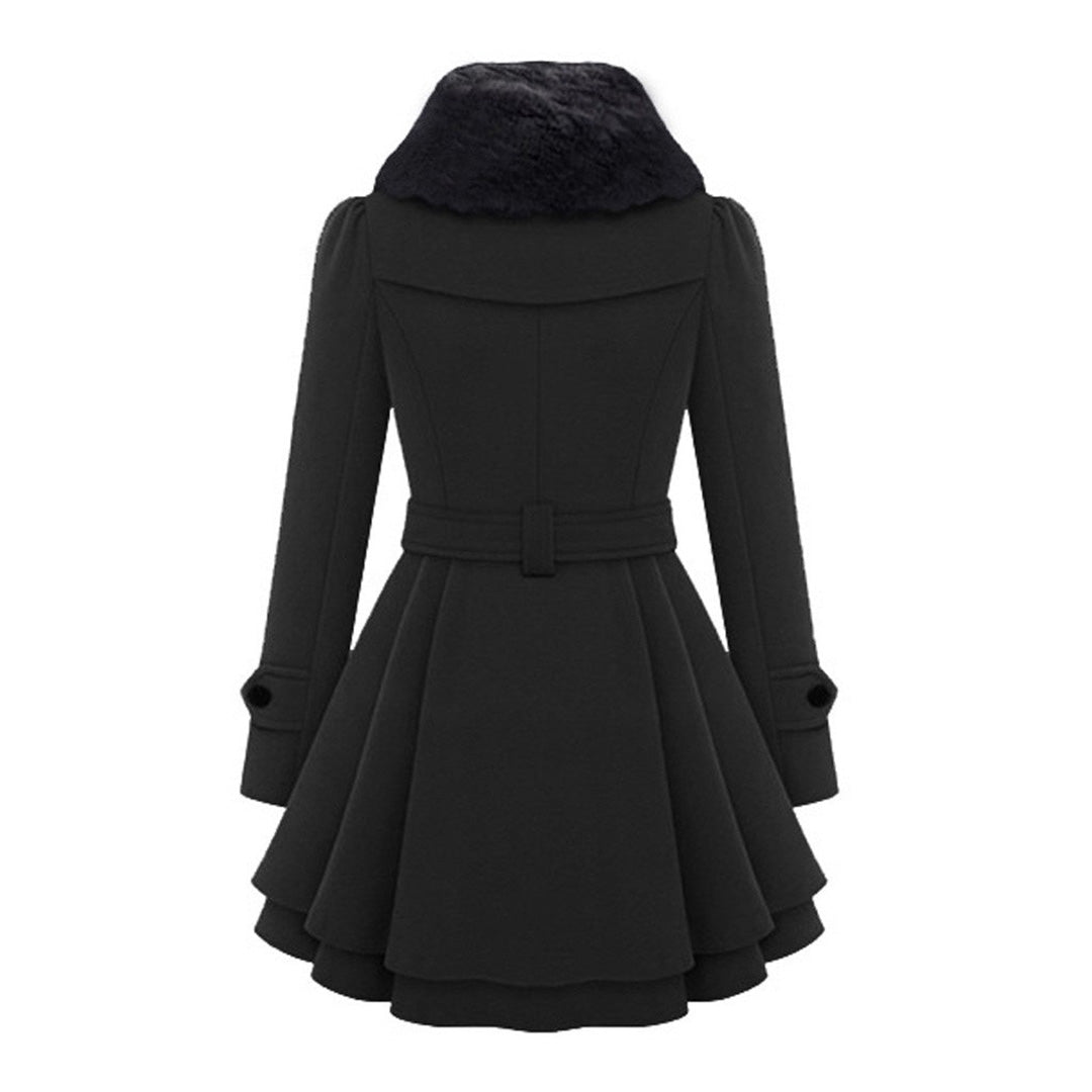 Women's long winter coat with unique collar design