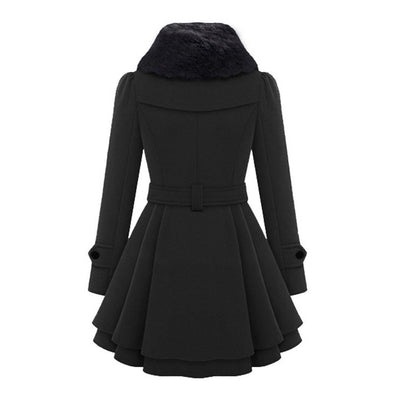 Women's long winter coat with unique collar design