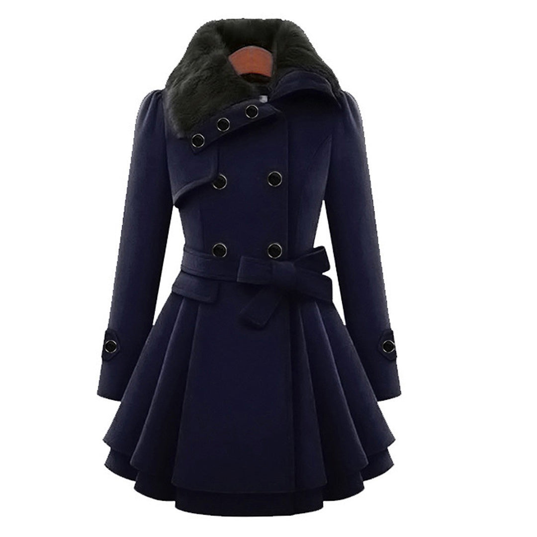Women's long winter coat with unique collar design