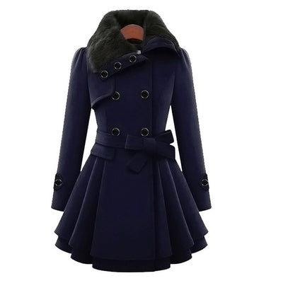 Women's long winter coat with unique collar design