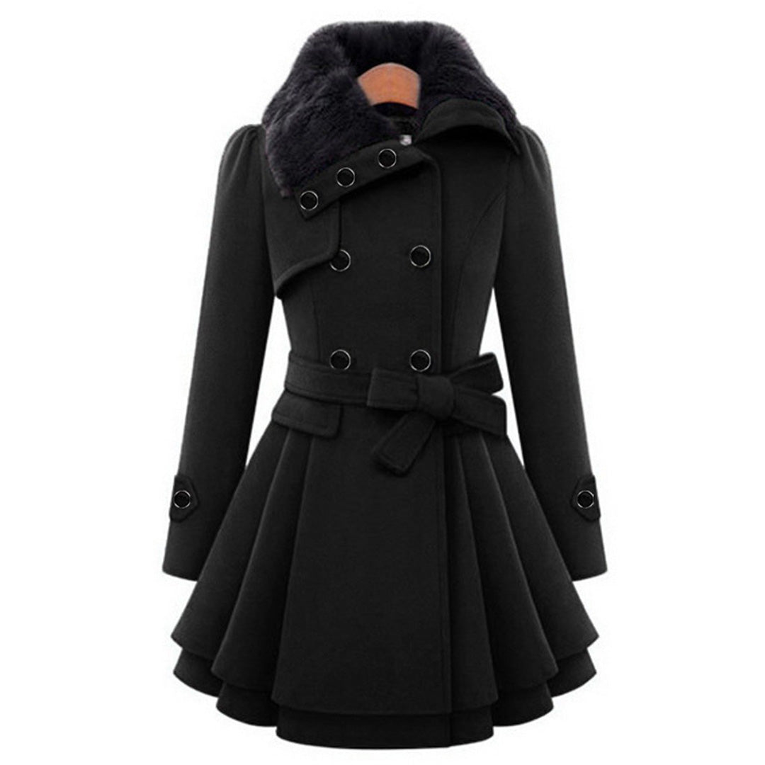 Women's long winter coat with unique collar design