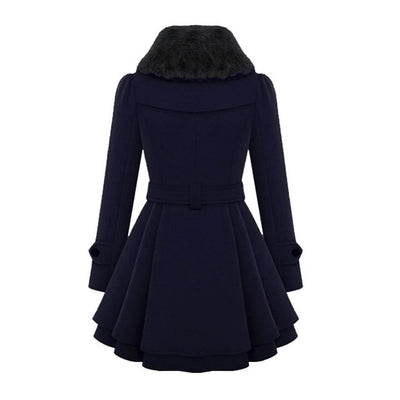 Women's long winter coat with unique collar design