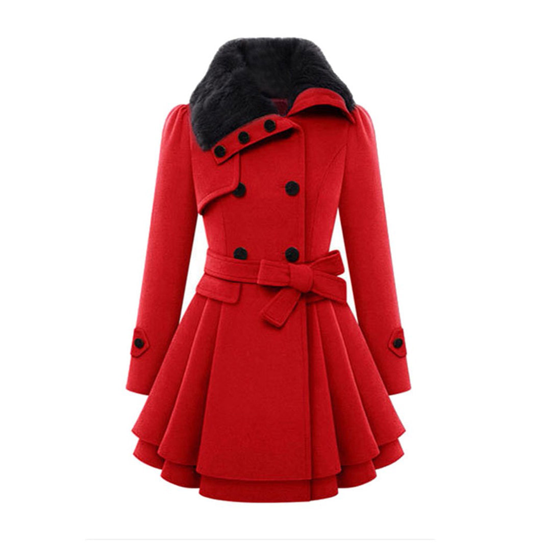Women's long winter coat with unique collar design