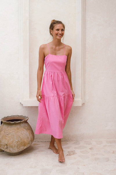 Lightweight summer midi dress with thin straps