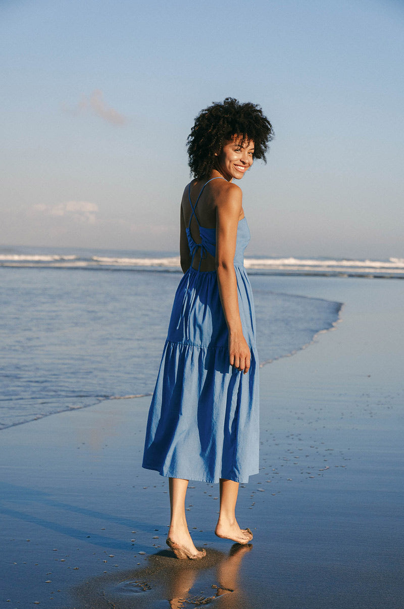Lightweight summer midi dress with thin straps