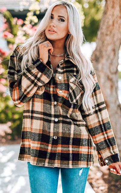 Cozy Plaid Jacket with Buttons and Pockets