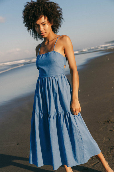 Lightweight summer midi dress with thin straps