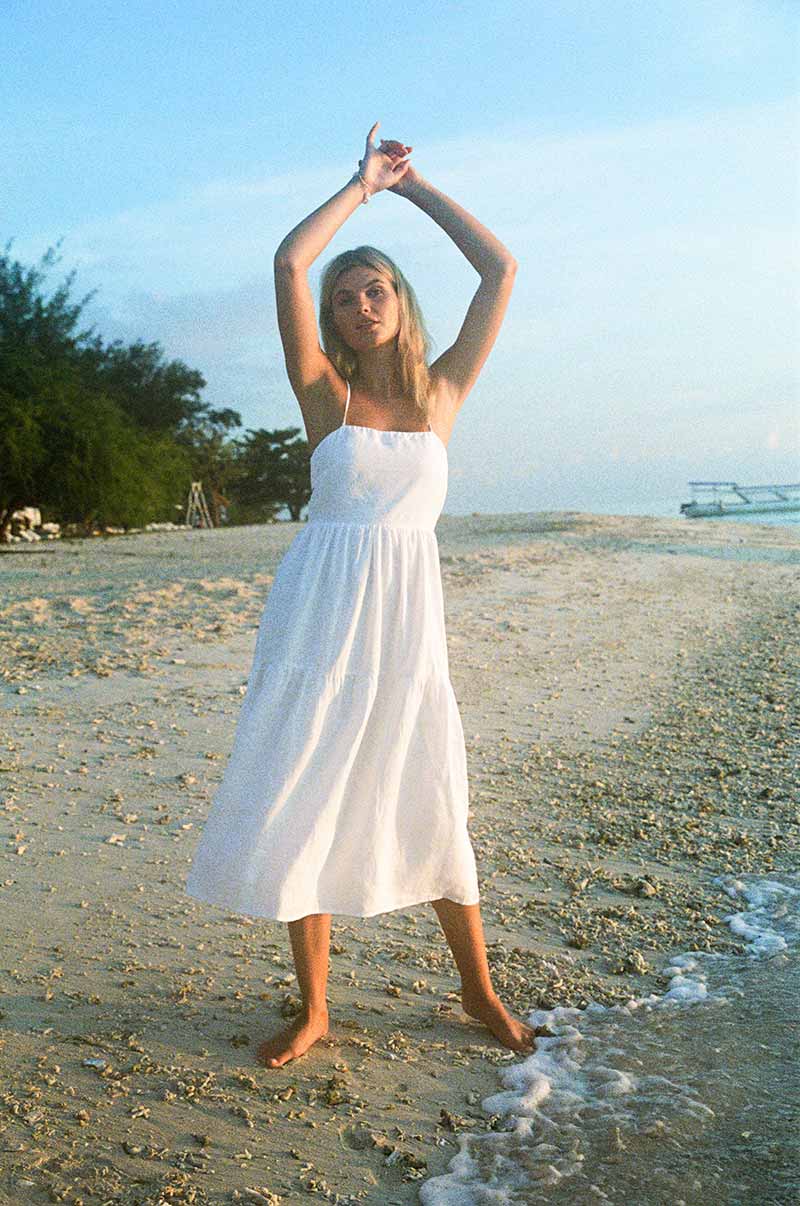 Lightweight summer midi dress with thin straps