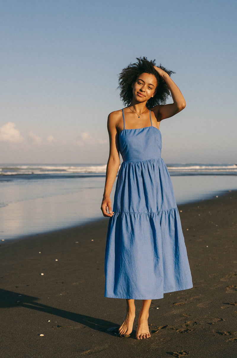 Lightweight summer midi dress with thin straps
