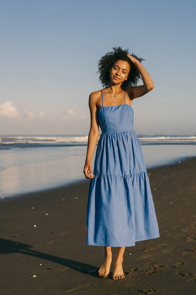Lightweight summer midi dress with thin straps