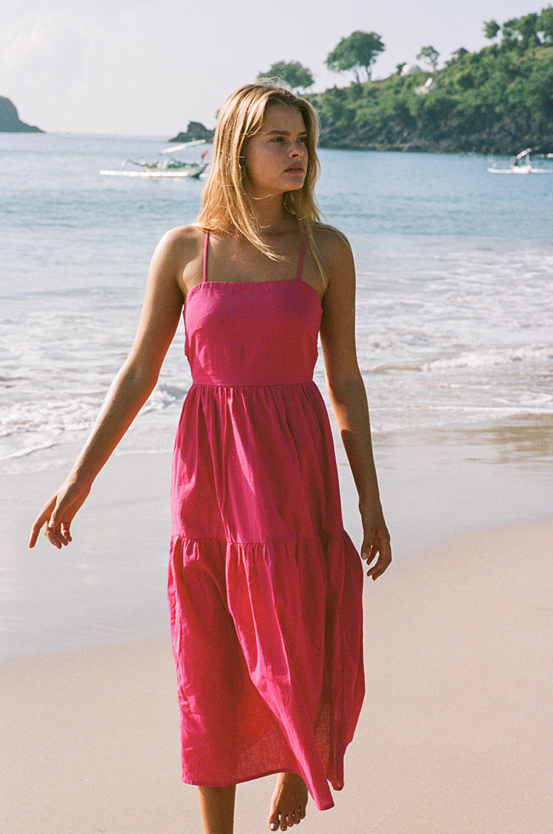 Lightweight summer midi dress with thin straps