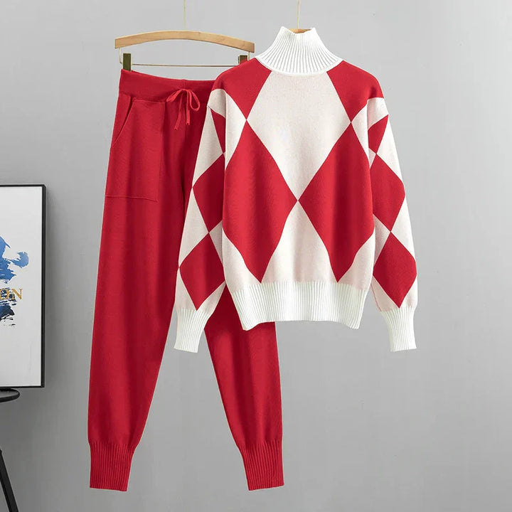Elegant 2-Piece Set: Jogger Pants and Turtleneck Sweater for Women