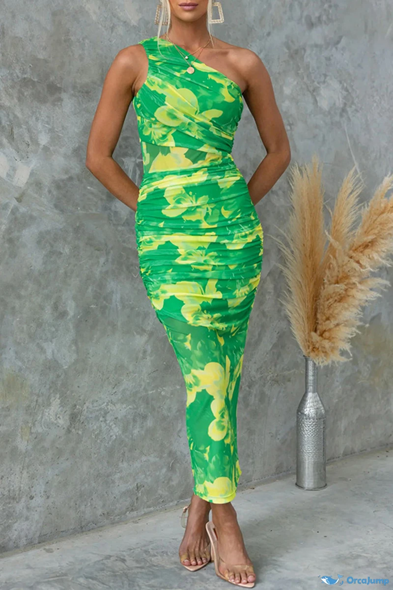 Lidia - Elegant One-Piece Skirt Dress with Folded Slash Neck and Gradient Print