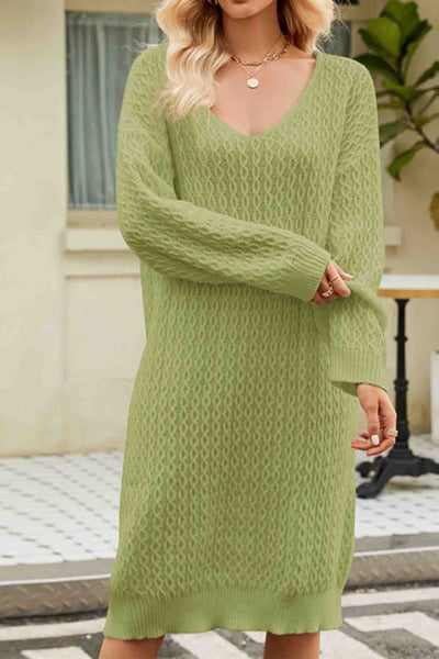 Elegant sweater dress with a deep V-neckline for sophisticated looks