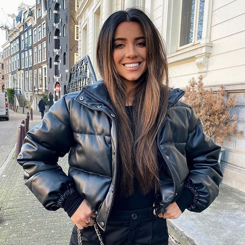 Women's short bomber jacket with modern design