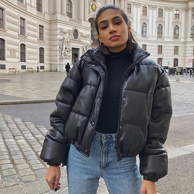 Women's short bomber jacket with modern design