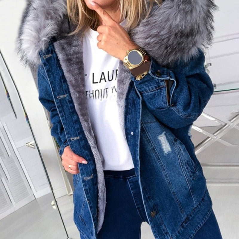 Women's Hooded Jacket with Fur Collar - Winter Fashion Trend