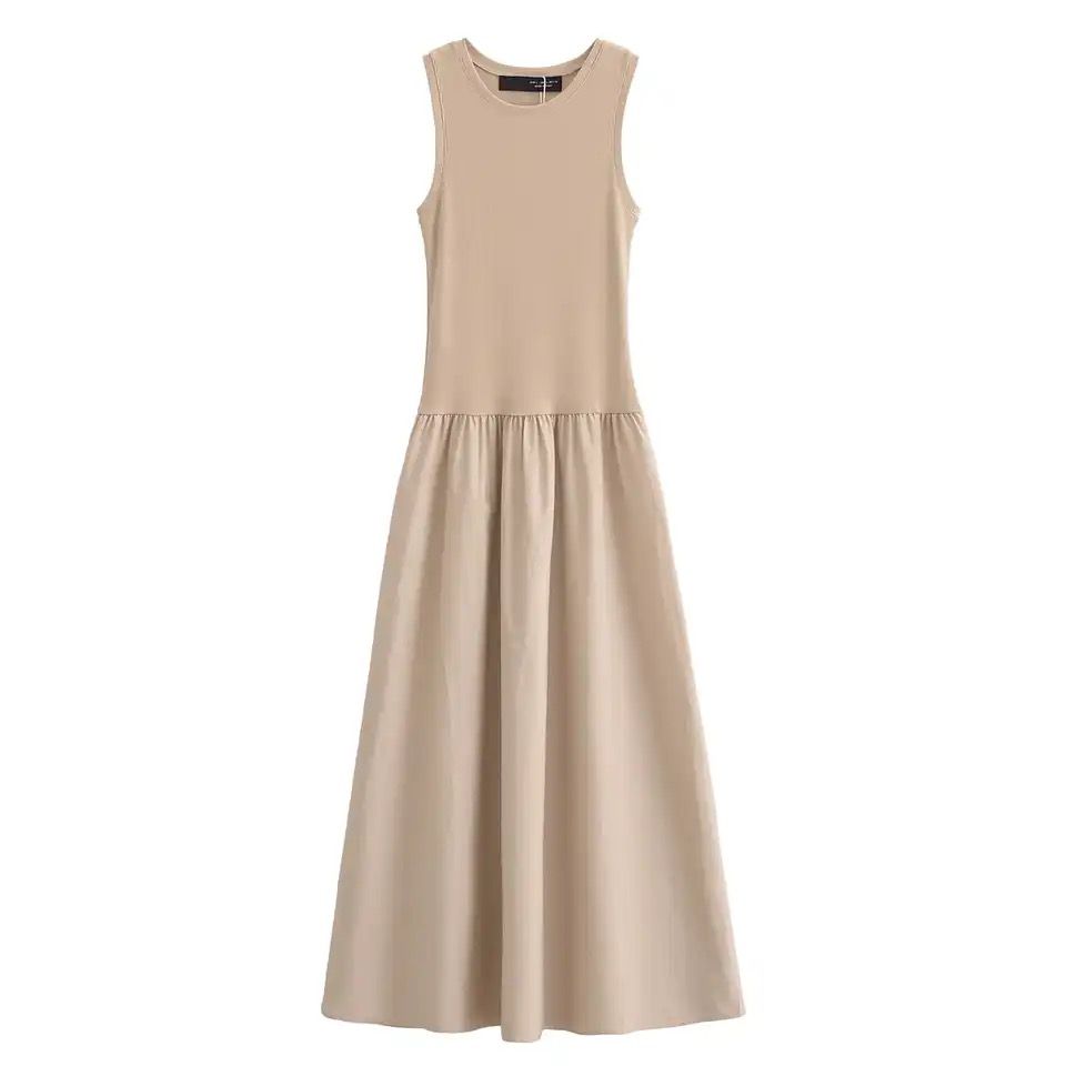 Long sleeveless casual dress with a flowing drape