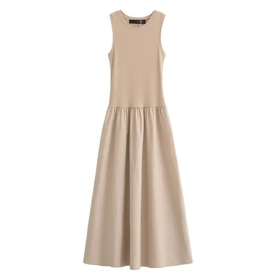Long sleeveless casual dress with a flowing drape