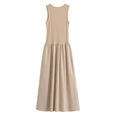 Long sleeveless casual dress with a flowing drape