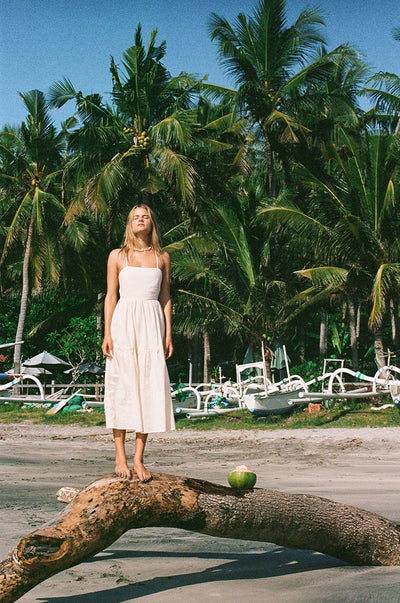 Lightweight summer midi dress with thin straps