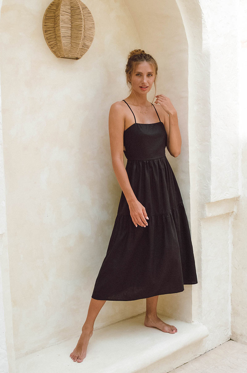 Lightweight summer midi dress with thin straps