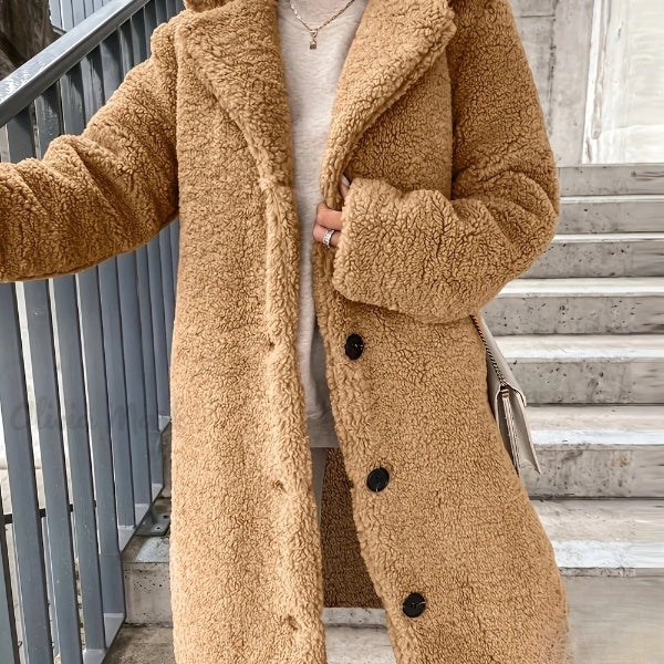 Olivia Teddy Coat - Button Down Long Sleeve Solid Color Winter Fall Coat
