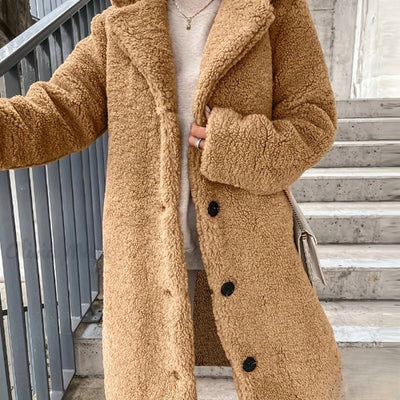 Olivia Teddy Coat - Button Down Long Sleeve Solid Color Winter Fall Coat
