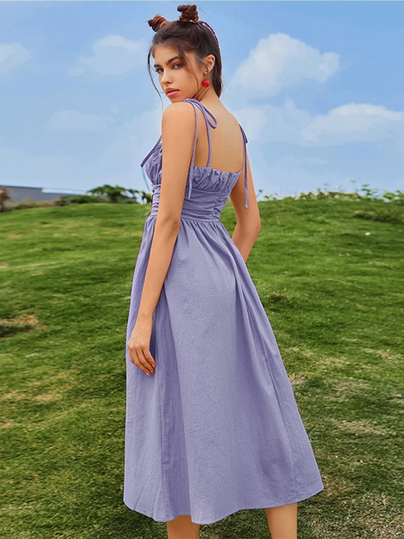 Karen - Cami dress with straps and knot and gathered chest