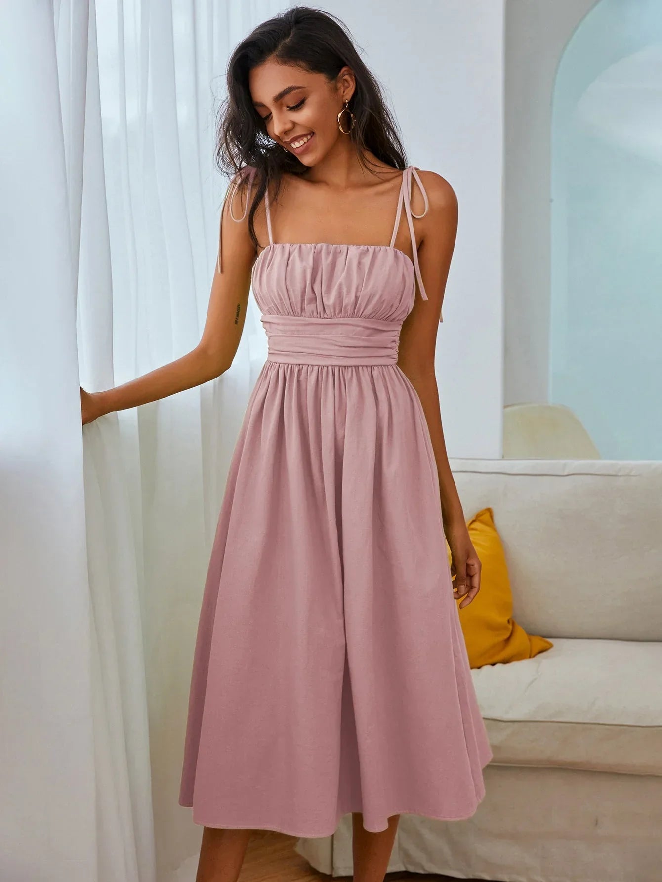 Karen - Cami dress with straps and knot and gathered chest