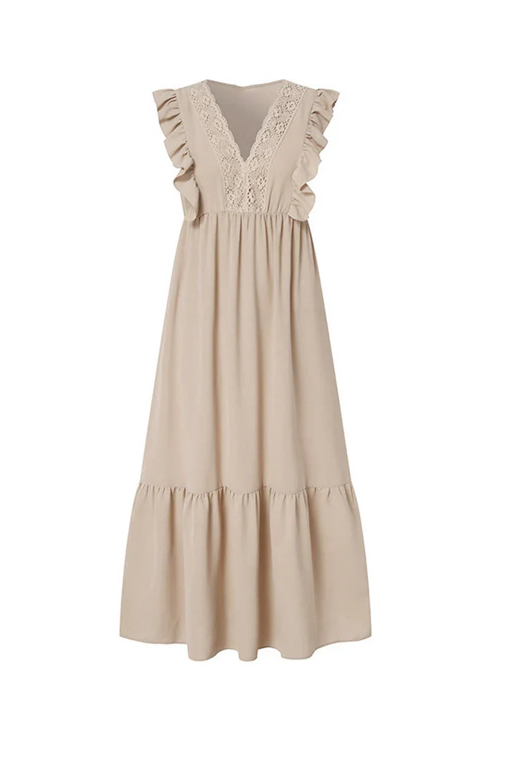 Blanca - lace maxi dress with V-neck and ruffle