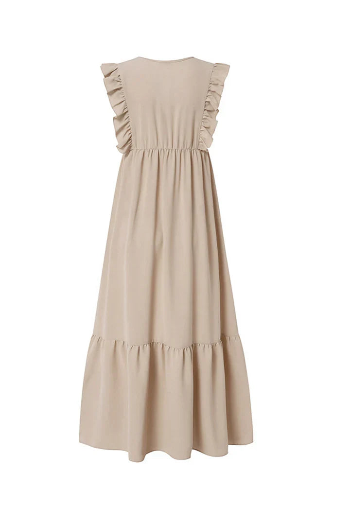 Blanca - lace maxi dress with V-neck and ruffle