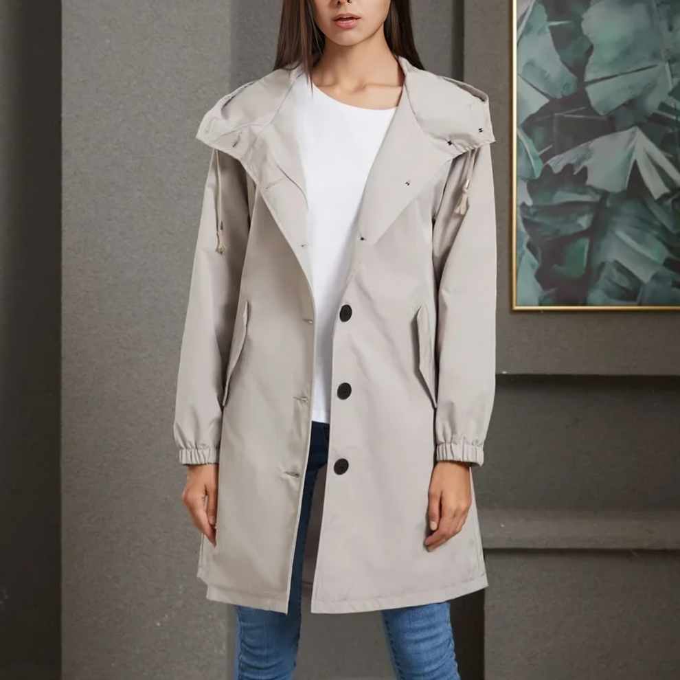 Elegant women's hooded cape with button closure