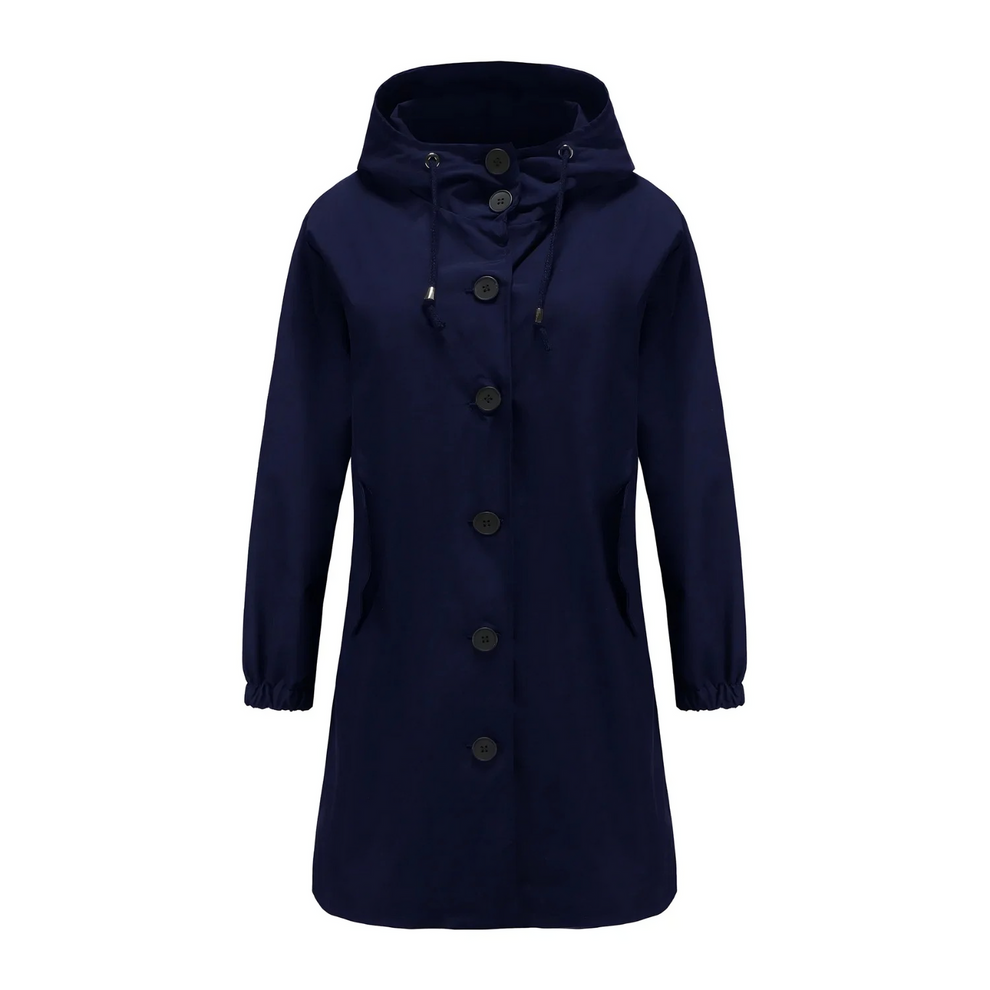 Elegant women's hooded cape with button closure