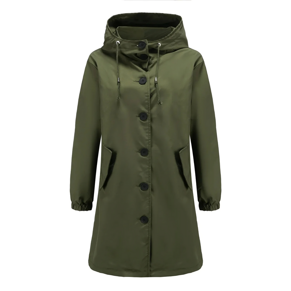 Elegant women's hooded cape with button closure