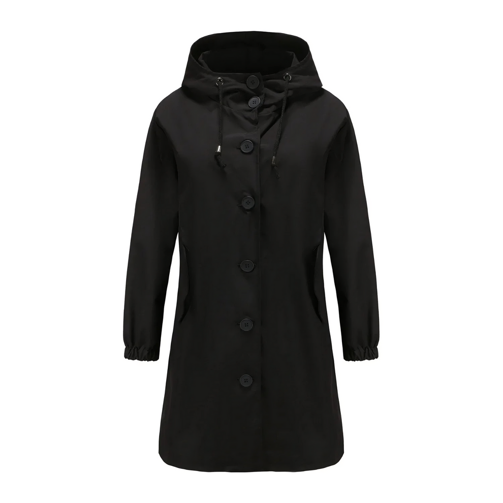 Elegant women's hooded cape with button closure