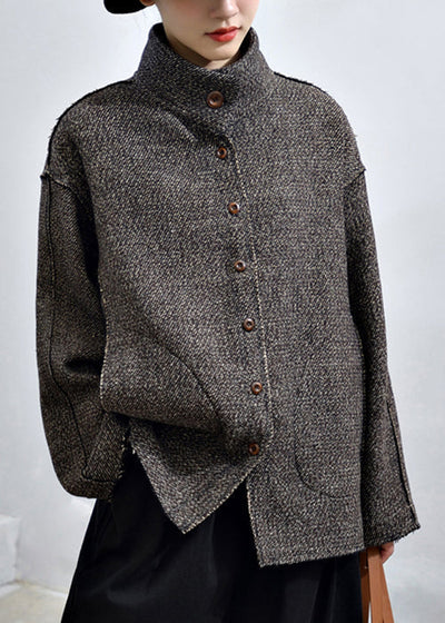 Dark Gray Button-Down Coat with Pockets - Loose Style for Fall