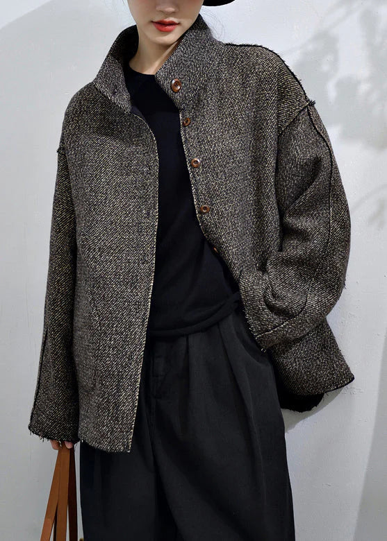 Dark Gray Button-Down Coat with Pockets - Loose Style for Fall