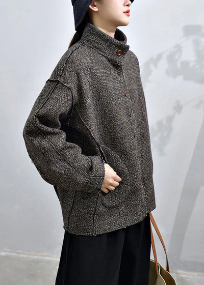 Dark Gray Button-Down Coat with Pockets - Loose Style for Fall