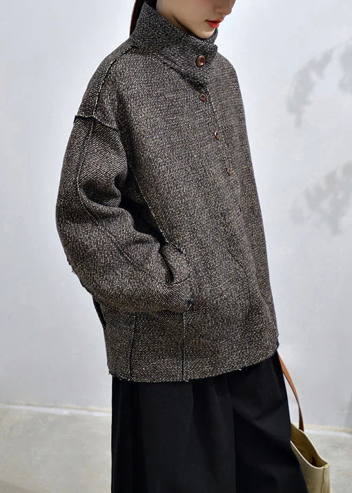 Dark Gray Button-Down Coat with Pockets - Loose Style for Fall