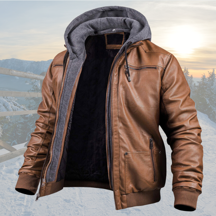 Hooded Leather Winter Jacket – Warmth and Style