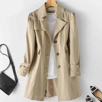 Women's Midi Trench Coat - Elegance and Versatility for Any Style