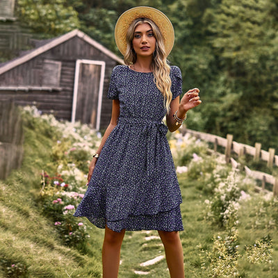 Lightweight summer dress with floral print and belt for a fresh look