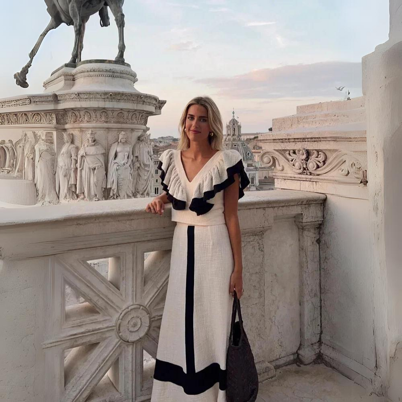 Sophisticated two-piece set with elegant ruffle details