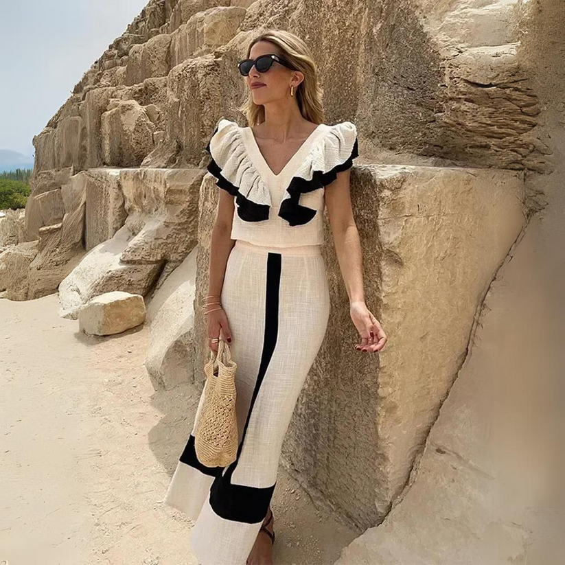 Sophisticated two-piece set with elegant ruffle details