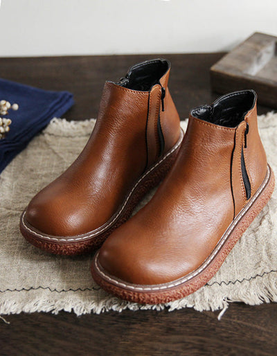 Handmade Retro Boots with Non-Slip Sole and Round Toe